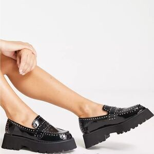 RAID Niamh studded chunky loafers in black patent Size UK 3 / US 5